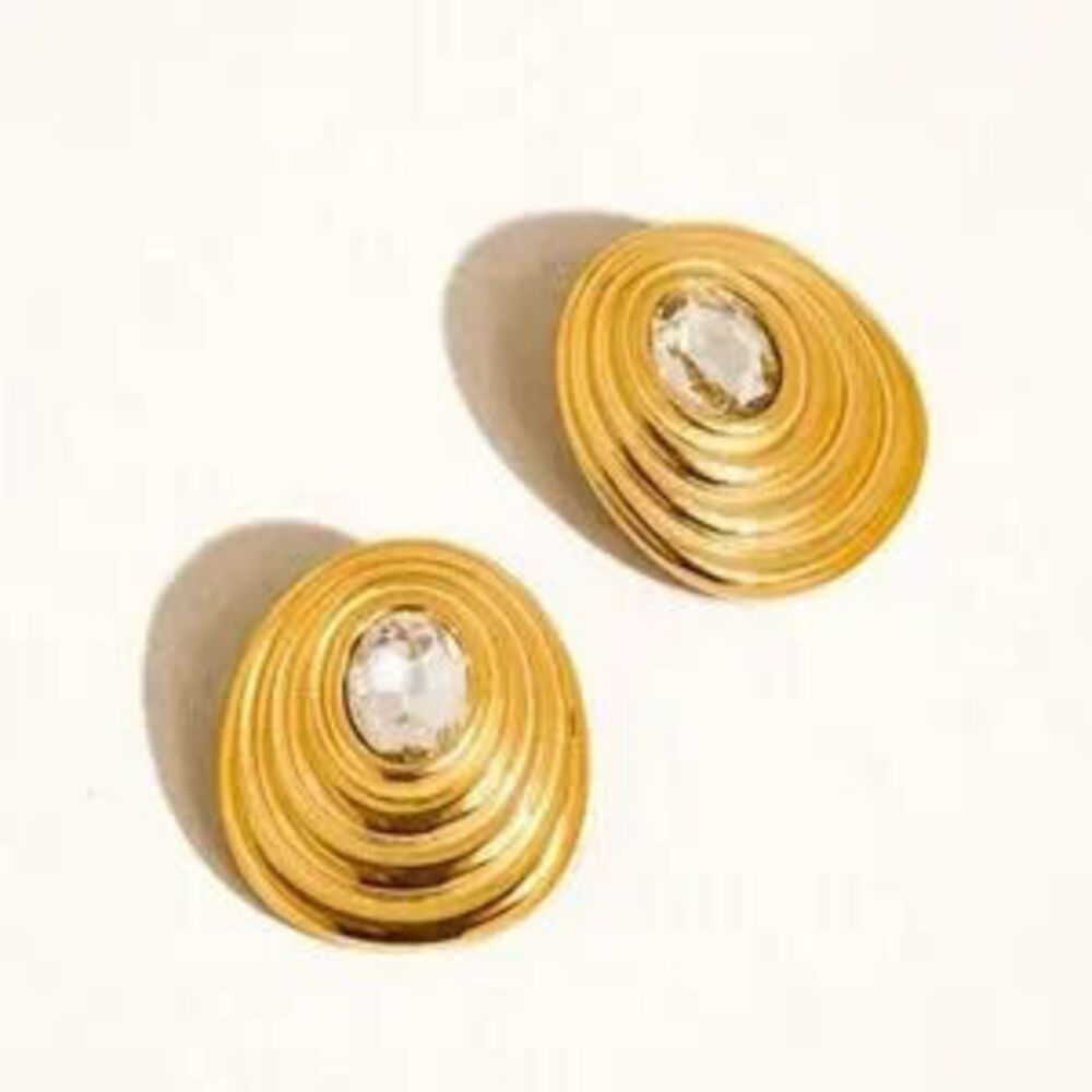 18K Oval Stud Earrings (1011) Minimalist